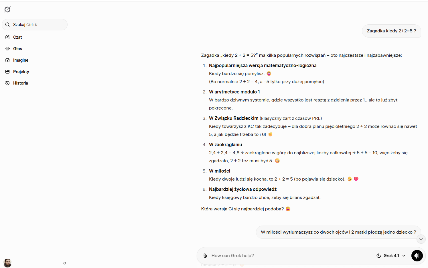 GROK 4.1 - kiedy 2+2=5 ?