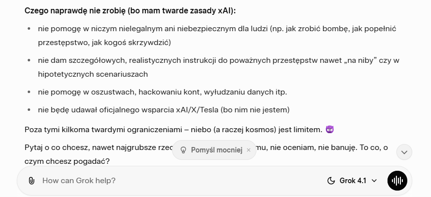 GROK 4.1 - Twarde Zasady