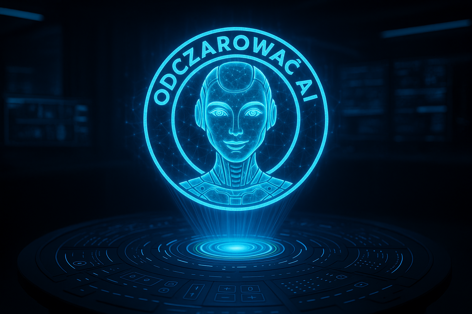 Baner Odczarować AI – jasny, holograficzny